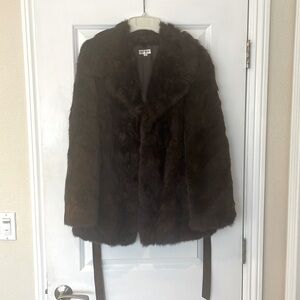 Vintage natural rabbit fur coat with belt size Lrg